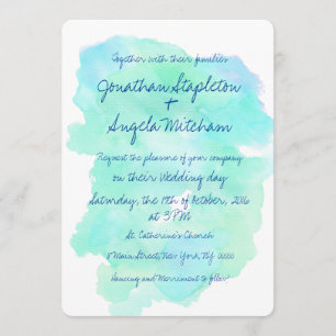 Invitation Mariage écrit à la main vintage aquarelle bleu sar