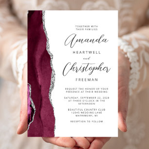 Invitation Mariage écriture Agate Argent Bourgogne