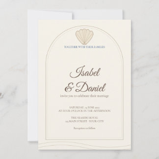 Invitation Mariage écriture côtière sable coquillage