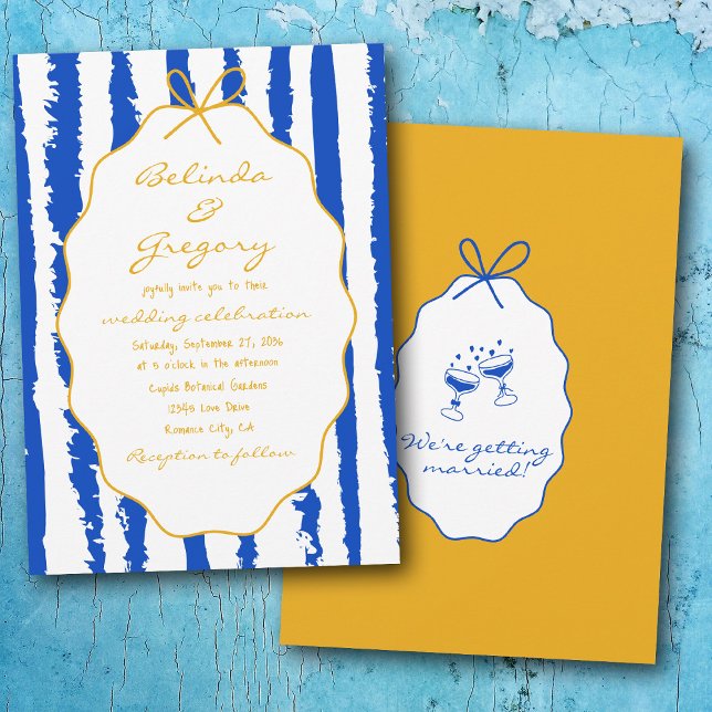 Invitation Mariage écriture manuscrite rayures capricieuses  (Whimsical Stripes Handwritten Painted Wedding Invitation)