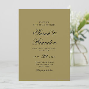 Invitation Mariage écriture vert olive couleur unie chaude