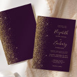 Invitation Mariage Edge Parties scintillant violet or moderne<br><div class="desc">Le bord gauche de cette élégante faire-part de mariage moderne présente un style de parties scintillant en faux or. Le texte personnalisable combine écriture manuscrite couleur or, copperplate et polices italiques sur un arrière - plan violet violet violet violet. L'envers est assorti d'un violet violet et d'une parties scintillant d'or....</div>