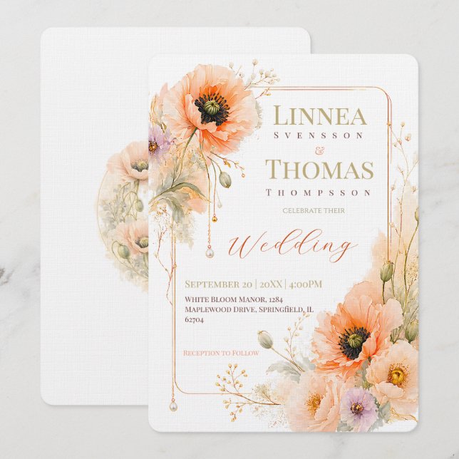 Invitation Mariage éditorial élégant Poppy Blush doux (Devant / Derrière)