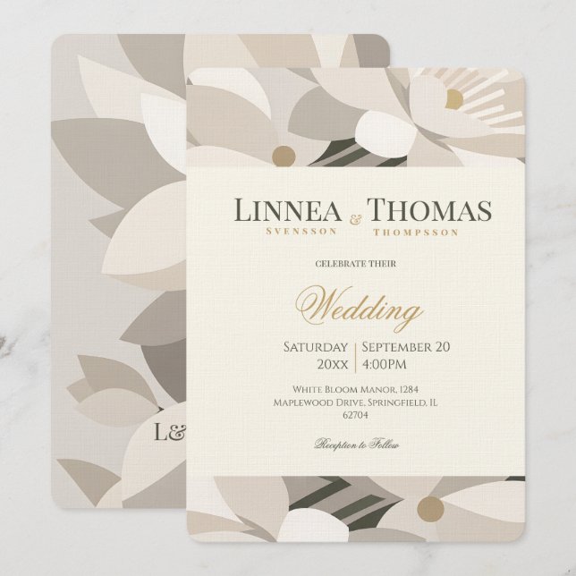 Invitation Mariage éditorial moderne abstrait beige neutre (Devant / Derrière)