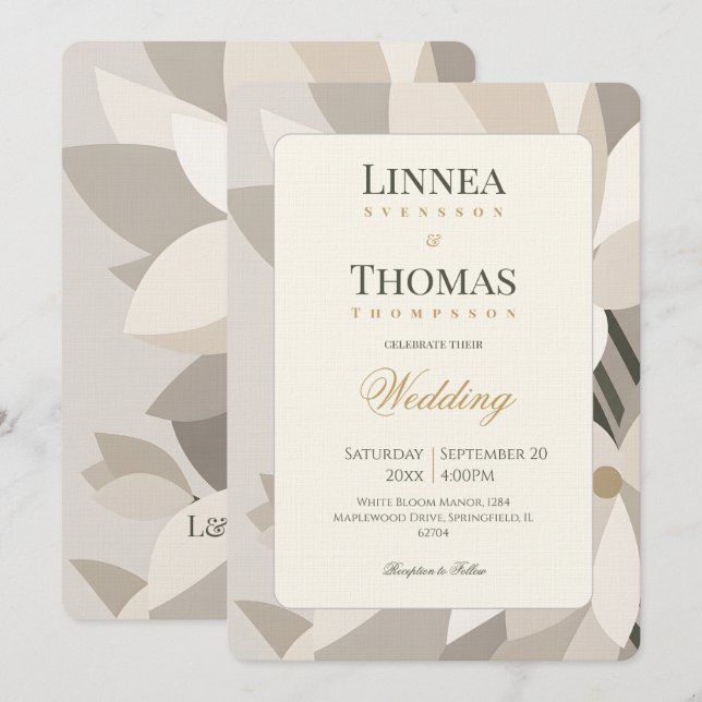 Invitation Mariage éditorial moderne abstrait beige neutre (Devant / Derrière)