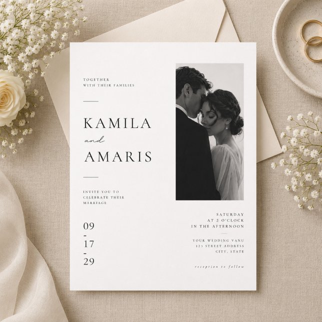 Invitation Mariage éditorial moderne avec portrait de couple (Créateur téléchargé)