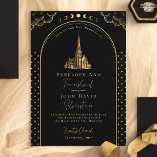 Invitation Mariage Église Vintage Or Noir Déco Mystique