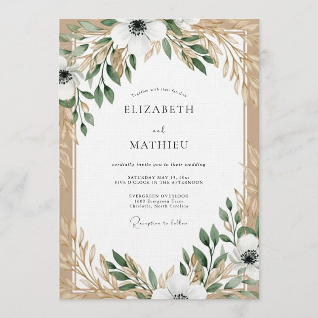 Invitation Mariage Élégance Botanique Crème & Sauge (Devant)