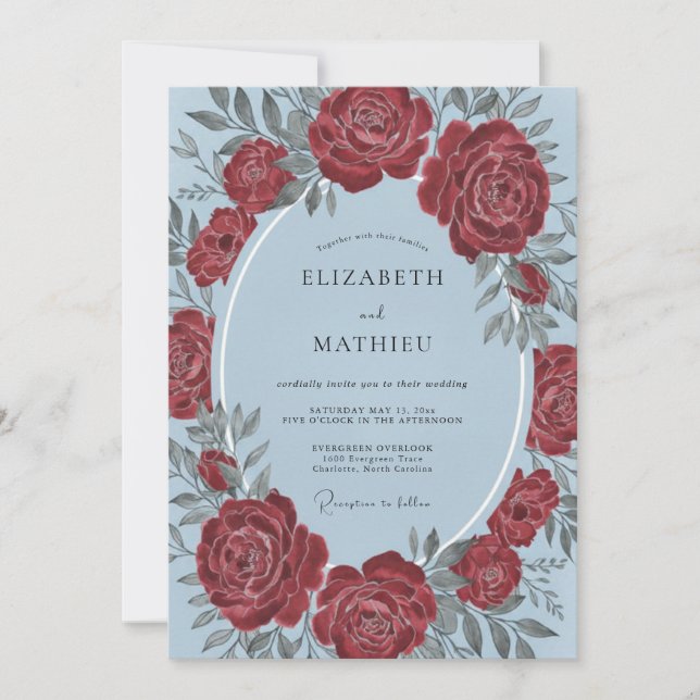 Invitation Mariage Élégance Botanique Rose de Bourgogne (Devant)