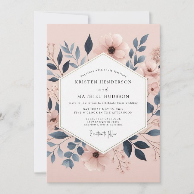 Invitation Mariage Élégance Botanique Rose Poussiéreux (Devant)