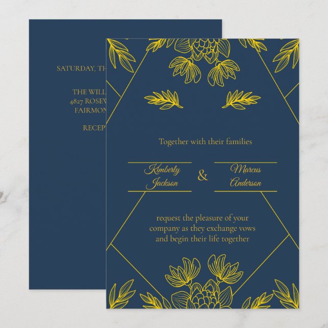 Invitation Mariage Élégance Dorée (Devant / Derrière)
