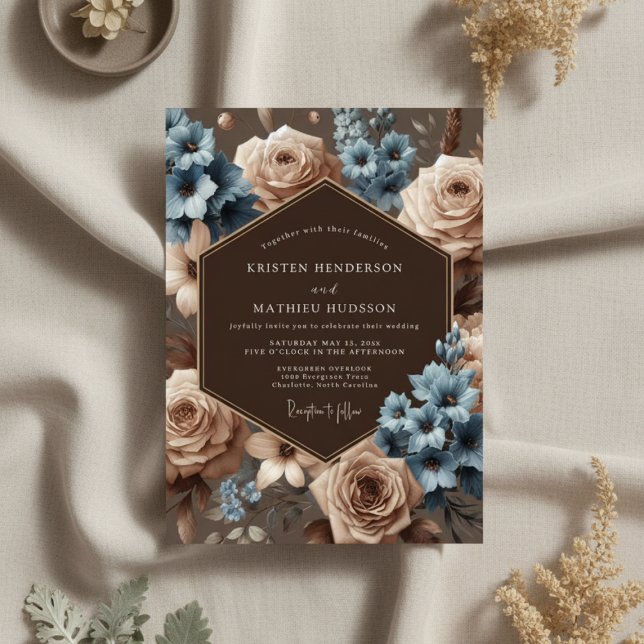 Invitation Mariage Élégance Fleur Bleue Poussiéreuse (Créateur téléchargé)