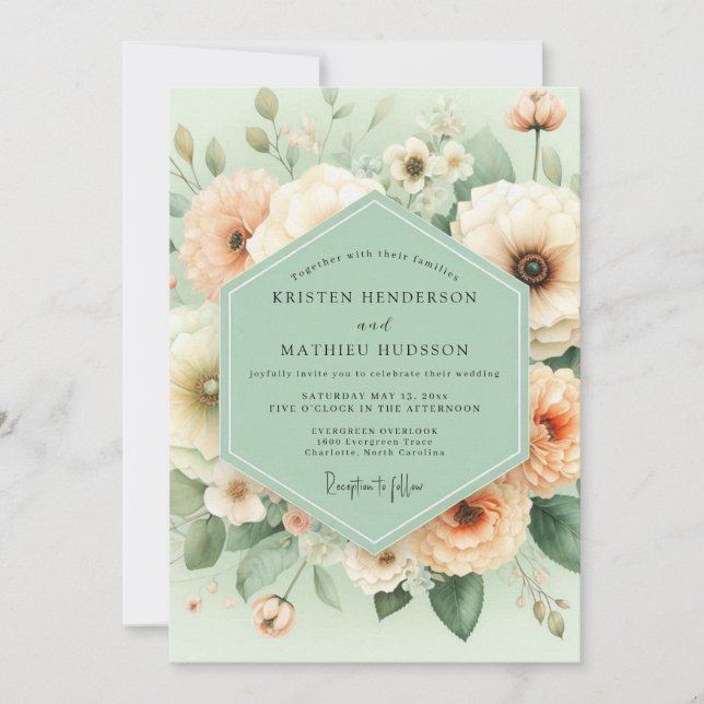 Invitation Mariage Élégance Fleur de Pêcher (Devant)
