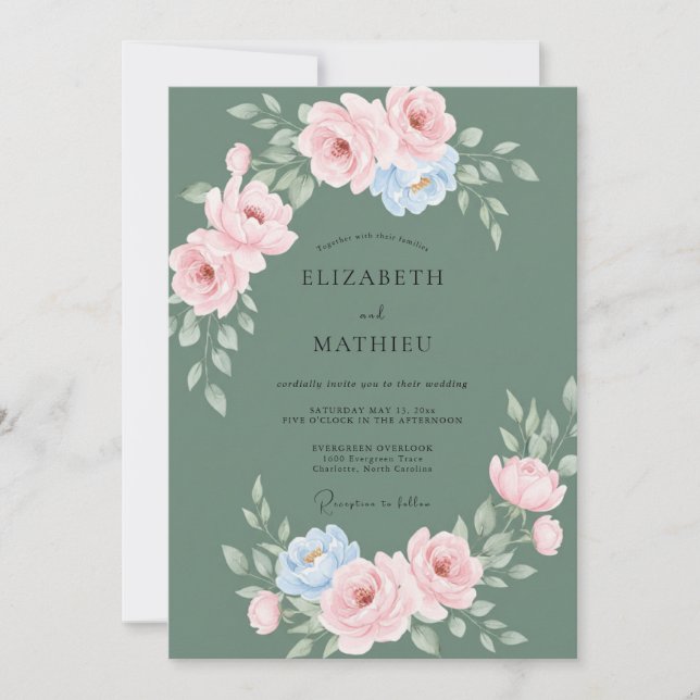 Invitation Mariage Élégance Fleur de Sauge Rose (Devant)