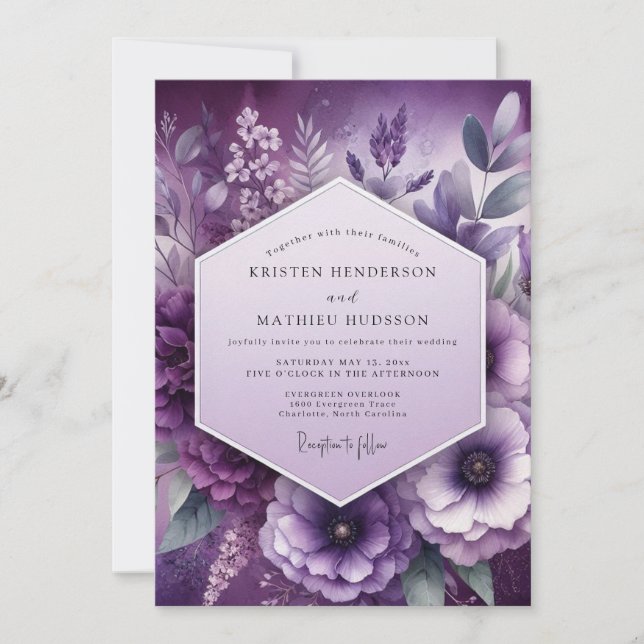 Invitation Mariage Élégance Florale Améthyste (Devant)