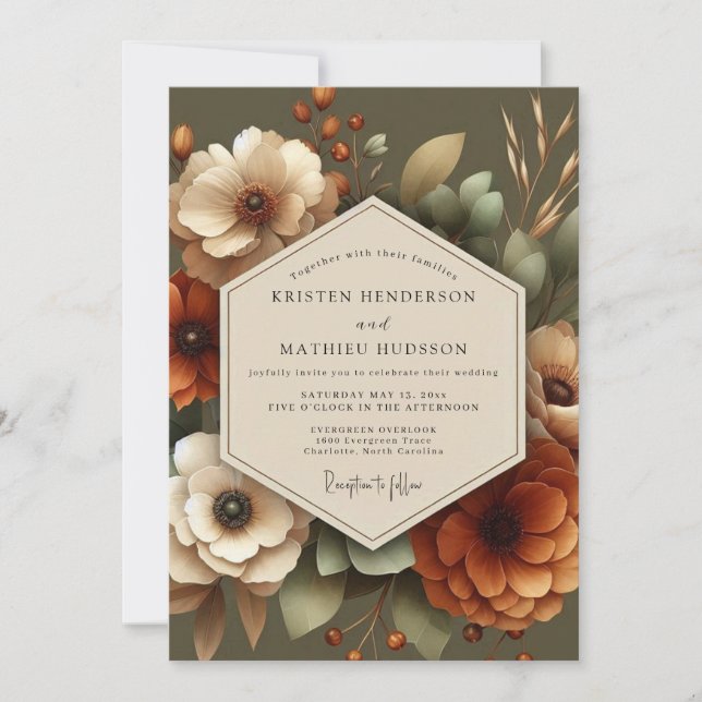 Invitation Mariage Élégance Florale Automnale Ambre (Devant)
