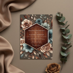 Invitation Mariage Élégance Florale Automne Brun