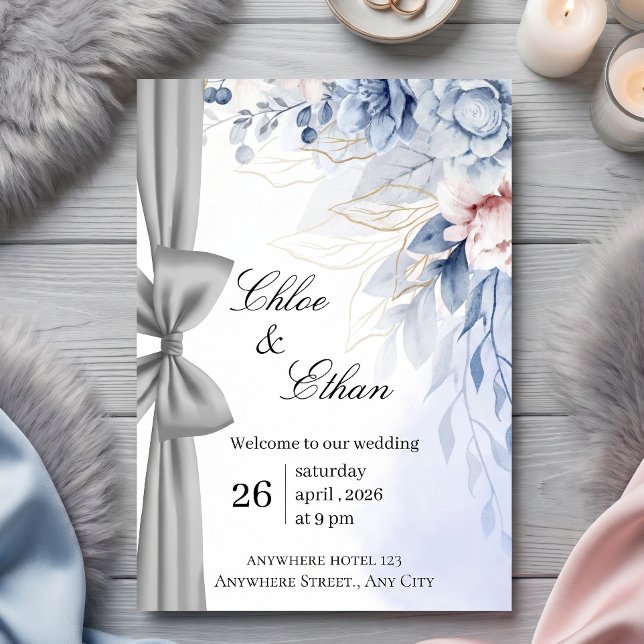 Invitation Mariage Élégance Florale Bleue (Créateur téléchargé)