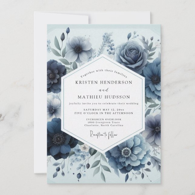Invitation Mariage Élégance Florale Navy (Devant)