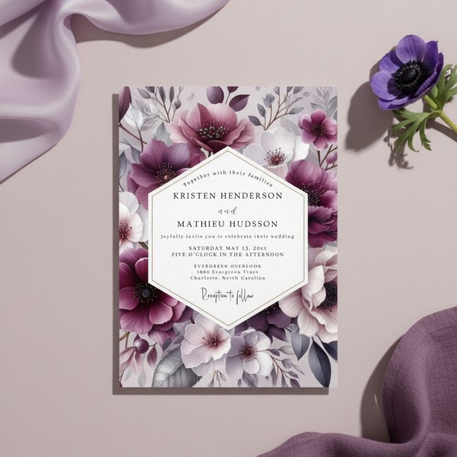 Invitation Mariage Élégance Florale Nocturne aux Prunes (Créateur téléchargé)