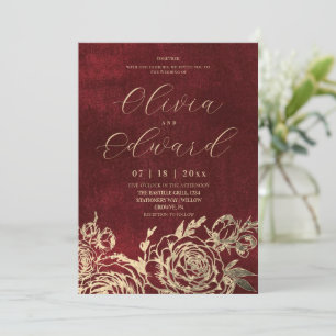 Invitation Mariage Élégance Florale Or Bourguignon
