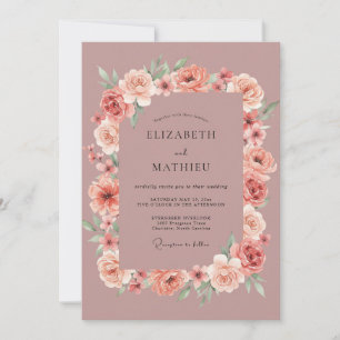 Invitation Mariage Élégance Florale Rose Poussiéreuse