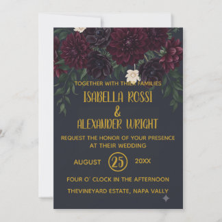 Invitation Mariage Élégance Florale Sombre et Romantique