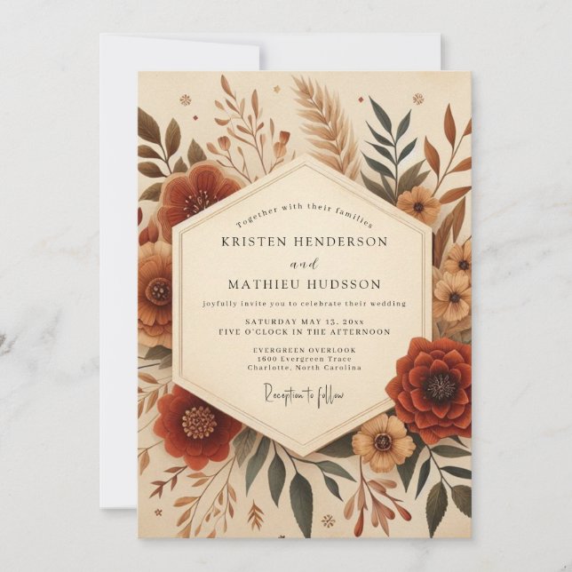 Invitation Mariage Élégance Florale Terracotta Automne (Devant)