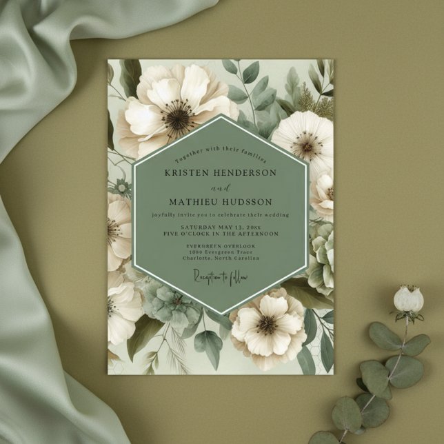 Invitation Mariage Élégance Florale Vert Sauge (Créateur téléchargé)
