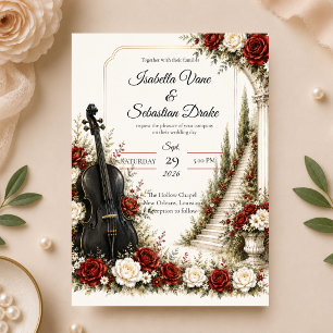 Invitation Mariage Élégance Jardin Musical Romantique