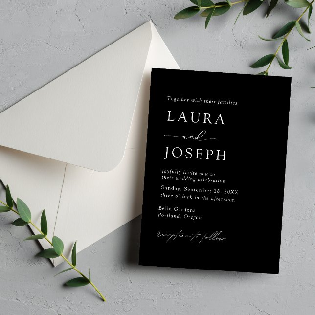 Invitation Mariage Élégance Moderne Noir et Blanc (Black and white modern elegance wedding invitation blends clean style with your personalized details)