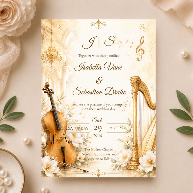 Invitation Mariage Élégance Musicale Luxueuse  (Créateur téléchargé)