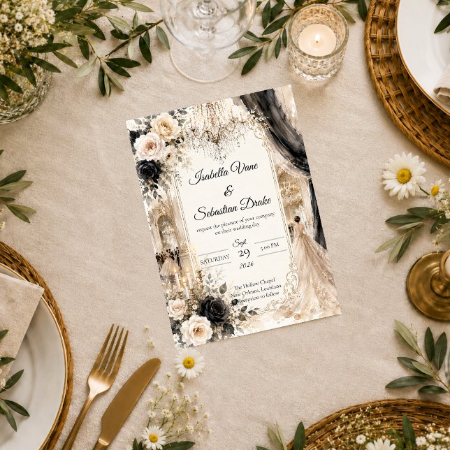 Invitation Mariage Élégance Noir Luxueux  (Créateur téléchargé)