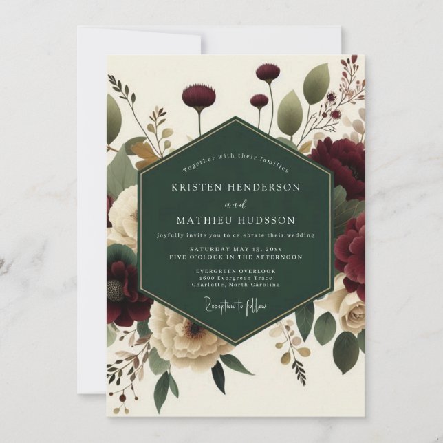 Invitation Mariage Élégance Romantique Fleur de Bourgogne (Devant)