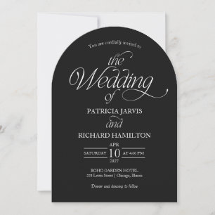 Invitation Mariage Élégant à Arche Minimaliste Noir