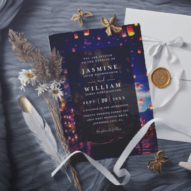 Invitation Mariage élégant à budget avec code QR et lanternes (Créateur téléchargé)