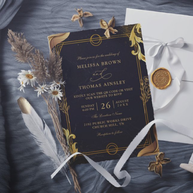 Invitation Mariage élégant à budget contrôlé avec QR Code or  (Créateur téléchargé)