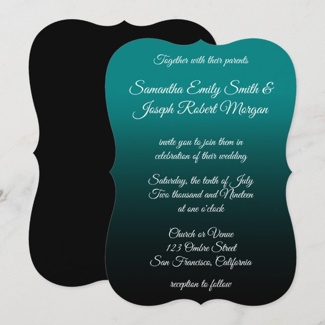 Invitation Mariage élégant à calligraphie avec ombre dégradée (Devant / Derrière)