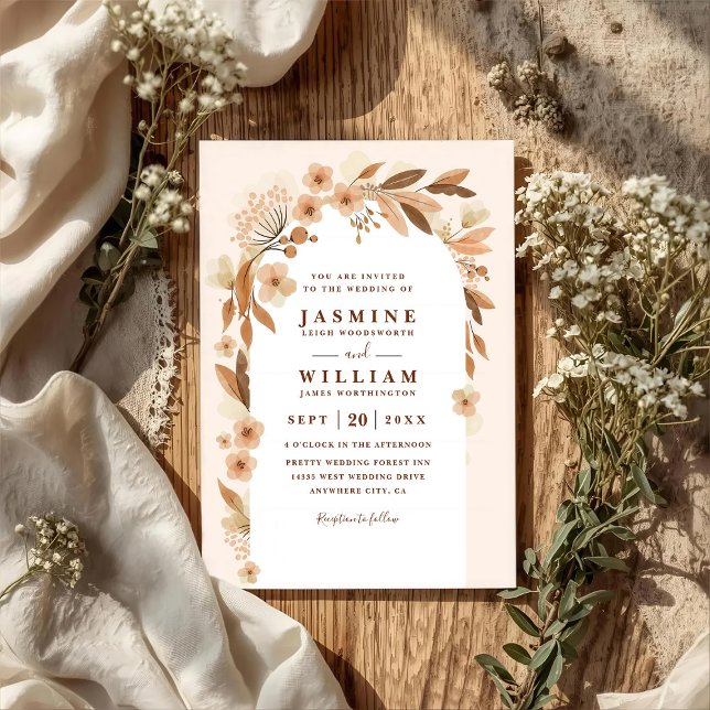 Invitation Mariage élégant à code QR d'arche florale boho d'a (Créateur téléchargé)