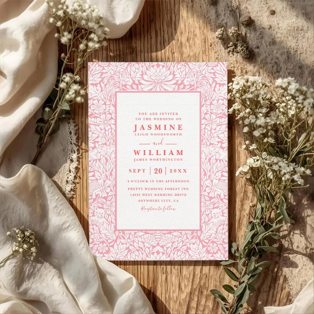 Invitation Mariage élégant à code QR de fleur sauvage embossé (Créateur téléchargé)