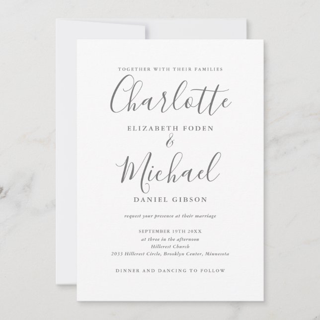 Invitation Mariage élégant à code QR en gris et blanc avec éc (Devant)