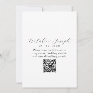 Invitation Mariage élégant à code QR floral noir et blanc