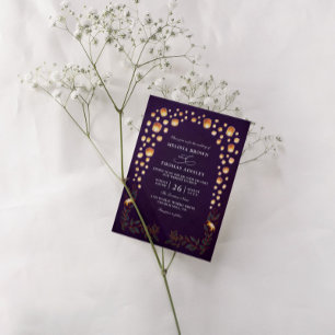 Invitation Mariage élégant à code QR Lanternes emmêlées à pet