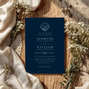 Invitation Mariage élégant à code QR Minimaliste Coquillage d