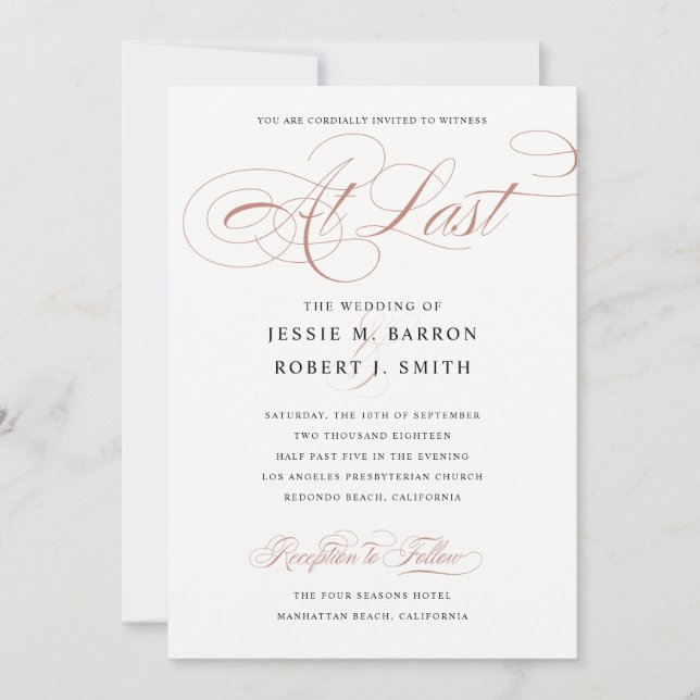 Invitation Mariage Élégant À Dernier Rose Gold Calligraphie (Devant)
