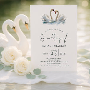 Invitation Mariage élégant à deux cygnes écriture
