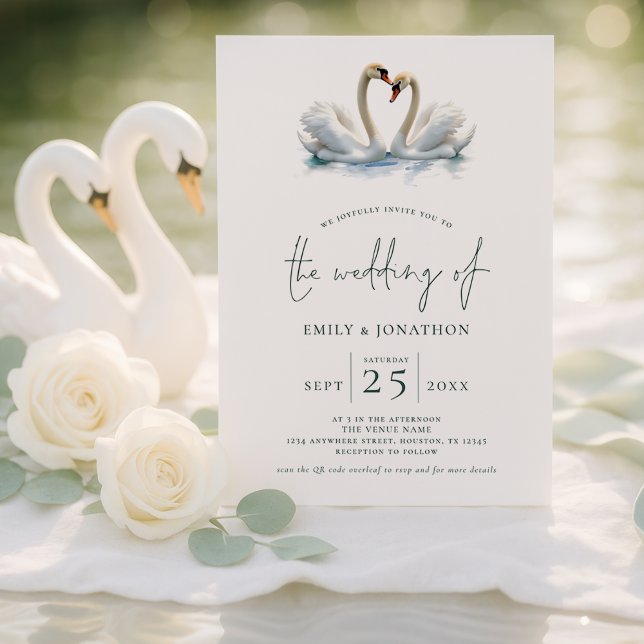 Invitation Mariage élégant à deux cygnes écriture (Créateur téléchargé)