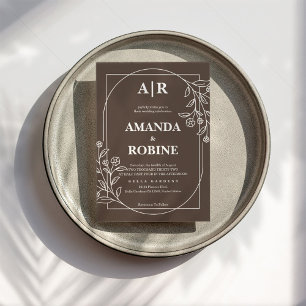 Invitation Mariage élégant à fleurs Brown modernes