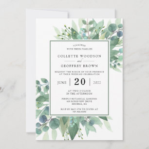 Invitation Mariage Élégant à la Botanique avec de la Verdure