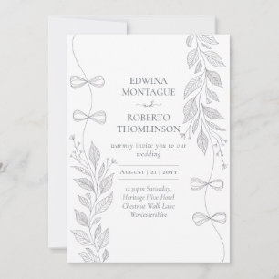 Invitation Mariage élégant à la ligne artistique de ruban bot